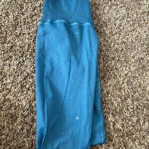 Blue Ribbed Knit Pants